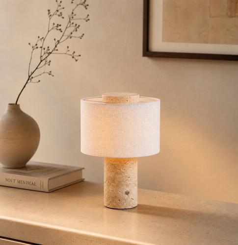 Natural travertine table lamp - natural,